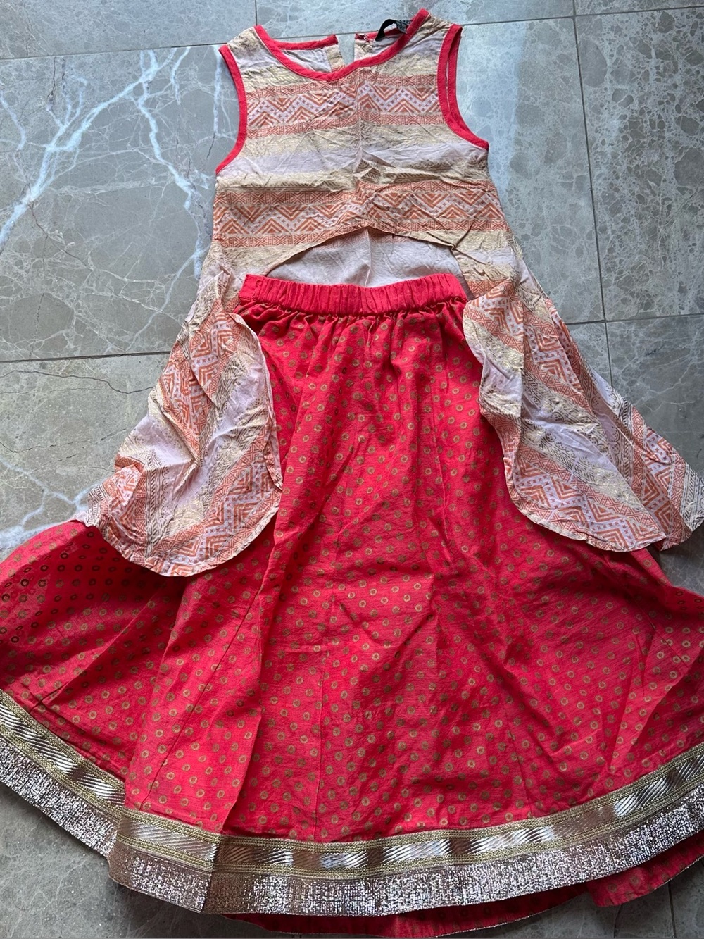 Girls orange  Traditional Festive Dress with Gold Trim